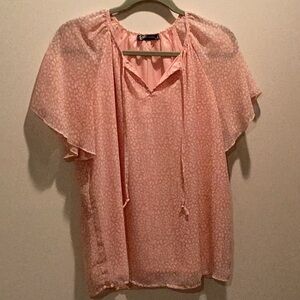 Pinky peach Relaxed Tie Front Short Sleeve Blouse